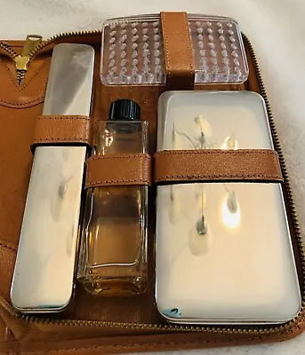 Vintage MEN’S LEATHER Zip TOILETRIES TRAVEL CASE Made In USA MID CENTURY MODERN • $22