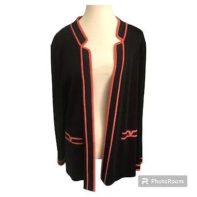 Ming Wang Open Front Notch Collar Cardigan Black With Pink Trim Size Large • $35