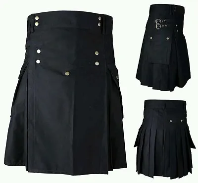 Men's Brand New Black Cotton Utility Kilt Good Quality 100% Cotton • £29.99