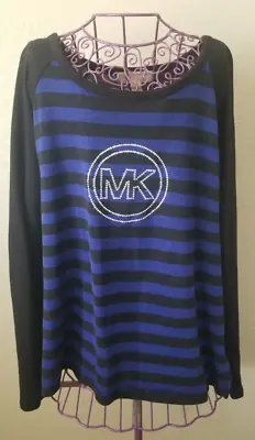 Michael Michael Kors Women's Black And Blue Striped Crewneck  Sweater SizeXL • $18.50