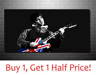 Noel Gallagher Oasis Union Jack Guitar Canvas Wall Art Print - Framed Canvas • £119.99