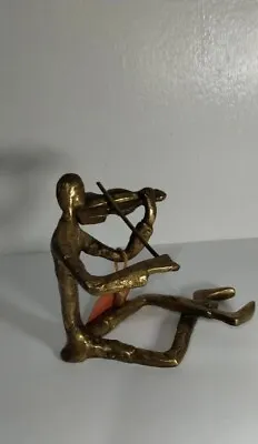 Brutalist Brass Sculpture - Man Playing Violin 6 ×3.5  • $75