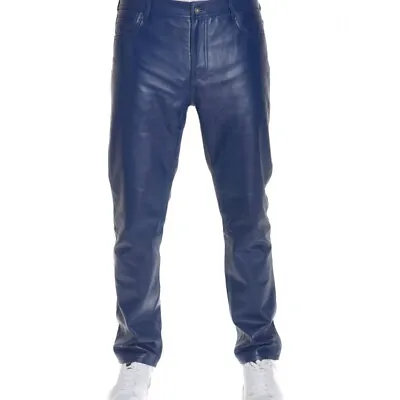 Leather Pants Real Jeans Mens Premium Stitches Men S Motorcycle Style Blue 69 • $102