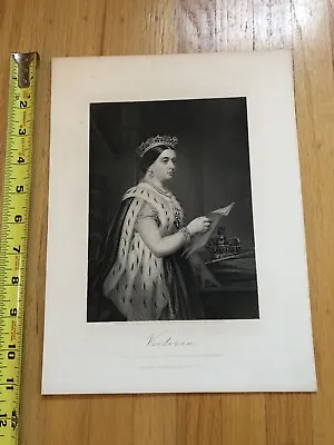 Johnson Fry & Co. 1870 Engraving Queen Victoria With Manuscript & Jewels • $14.95