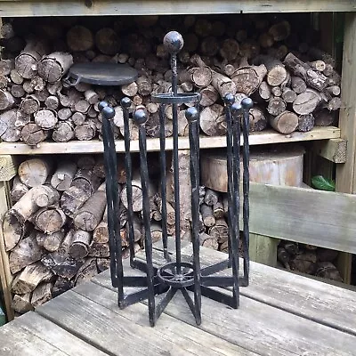 Old Vintage Worn Black Wrought Iron 5 Pair Wellington Boot Holder Carousel Rack • £60