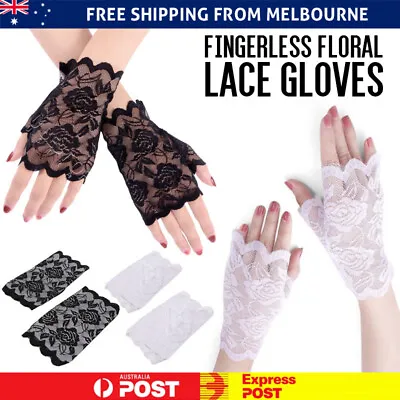 $5.58 • Buy Lace Gloves Black White Ladies Fingerless Fashion Party Burlesque Half Finger AU