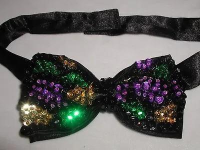 Glitzy Purple Gold Green Sequin Bow Tie Bowtie 4 Mardi Gras Parade Costume !  • $14.95