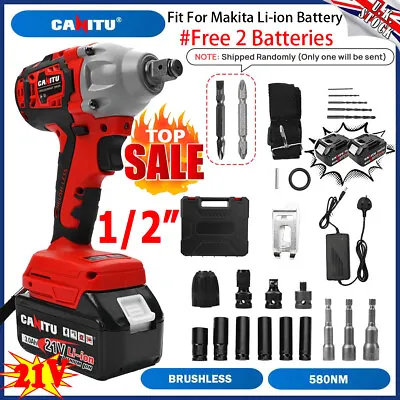 580Nm 1/2  Cordless Electric Impact Wrench Drill Gun Ratchet Driver W/ 2 Battery • £62.89