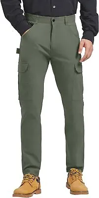 Men's Work Cargo Pants Slim Fit Stretch Waterproof Pockets Carpenter Trousers • $22.79