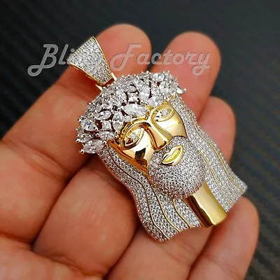 Hip Hop Iced Gold Silver Pt Brass Micro Pave Bling Jesus Head Charm Pendant • $33.99