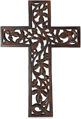 Indus Lifespace Gifts Wooden Wall Cross Plaque Long Hanging With Hand Carved X X • £9.77