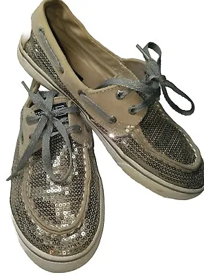 Sperry Women's Gold Sequin Loafers Shoes Top-Sider Bahama Peter Sider Boat Used • $24