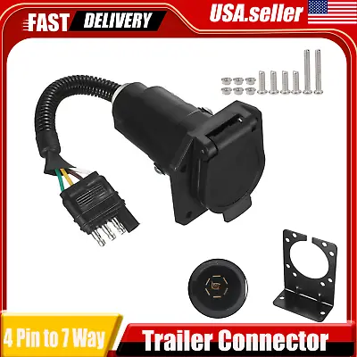 Flat 4 Pin To 7 Way Blade RV Trailer Plug Adapter Tow Truck Light Wire Connector • $11.35