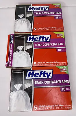 Hefty 5 Count Trash Compactor Twist Tie Bags 18 Gallon (3 Boxes) • £57.90