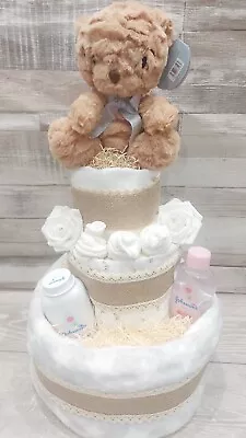 New Baby Gift Nappy Cake 3 Tier Baby Shower Gift New Baby Unisex Present • £40
