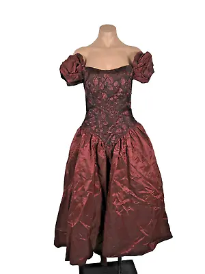 Sharon Atkin Deja Vu Vintage Dress Maroon Lace Off Shoulder Prom Tulle 80s Sz 3 • $100