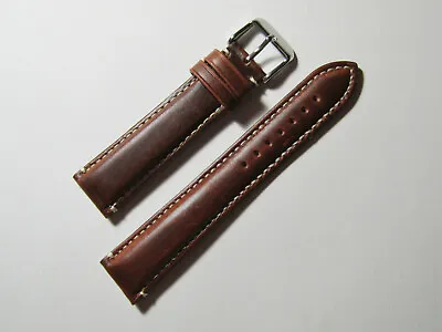 18mm Hadley Roma Chestnut Contrast Stitched Oil-Tan Leather Mens Band  MS885 • $24.95