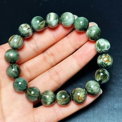 11.2mm Genuine Natural Green Seraphinite Crystal Cat's Eye Beads Bracelet B252 • $21.90