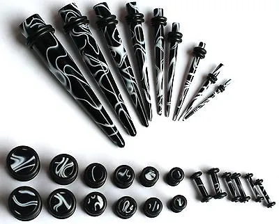 27pc Black Marble EAR STRETCHING KIT Tapers +PLUGS Gauges 00g 2g 4g 6 10 12g 14g • $25