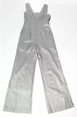 FOXIEDOX Size S SAPPHO Silver Metallic Split Wide Leg Sleeveless Jumpsuit NWT • $39.99