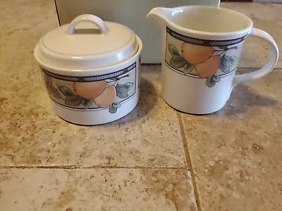 Vintage Mikasa Intaglio Garden Harvest Creamer & Covered Sugar Bowl Set In Box • $24.99