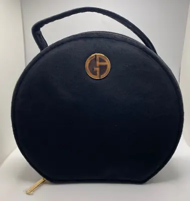 GIORGIO ARMANI Round Black Velvet Cosmetic Makeup Bag Pouch Toiletry Case • $25