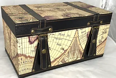 Preowned  2 NESTING OLD WORLD MAP CHESTS WOODEN  SUBSTANTIAL GREAT CONDITION • £53.52