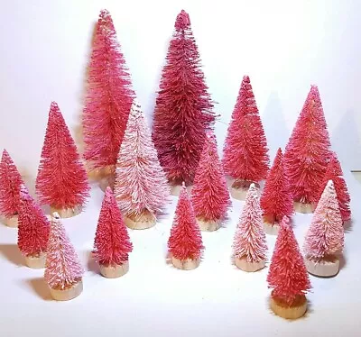 16pc ULTIMATE PINK & RED MIni Miniature Sisal Bottle Brush Xmas Trees Set Lot • $32.95