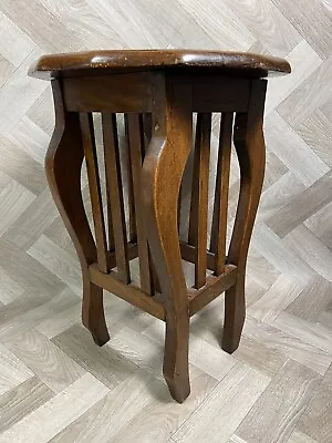 Vintage Small Dark Round Wooden Hall Side Occasional Table Plant Stand Upcycle • £29.99