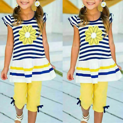 UK Toddler Baby Girls Tops T-shirt + Trousers Pants Kids Casual Clothes Outfits • £6.66