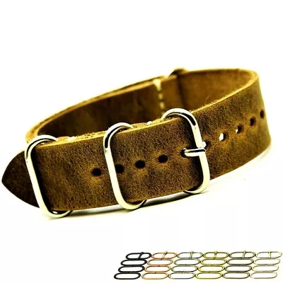 Genuine Leather Strap Military Style Replacement Watch Band 18/20/22/24/26 Mm • $12.99