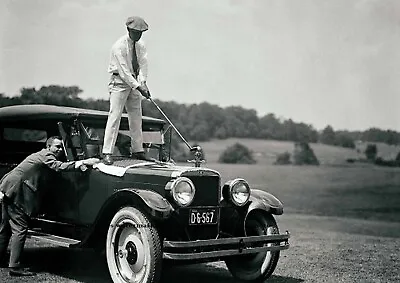 1920s Vintage Funny Golfing PHOTO Golfers Golf Art Clubs Driving Driver Old Car • $5.48