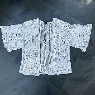 £20 • Buy Topshop Crochet Lace Kimono Cardigan Top Beach Oversized 6 Ivory White Cotton