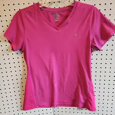 CHAMPION Women's Vapor Neon Pink Short Sleeve Workout Top Shirt Semi Fitted M • $12.95