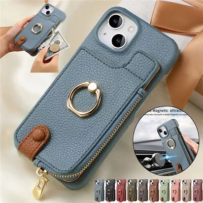 For IPhone 15 14 13 12 11 Pro Max 7 8 Plus Leather Ring Case Wallet Card Cover • $19.89