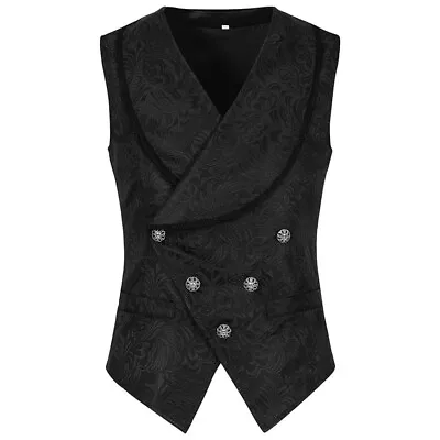 Waistcoat Mens Brocade Tailored Formal Gothic Steampunk Victorian Cosplay • £22.99