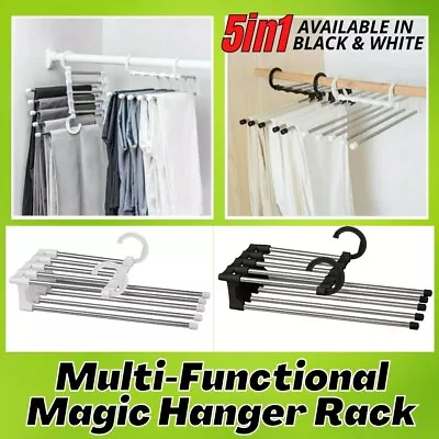 5 In 1 Multi-Functional Pants Rack Shelves Stainless Steel Wardrobe Magic Hanger • $6.99