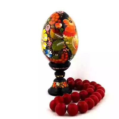 Hand Painted Decorative Large Wooden Pysank Easter Egg Floral Art Gift • £95.02