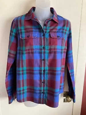 J Crew Women’s Size 4 Flannel Shirt Plaid Red Purple Blue Green Long Sleeve • £13.30