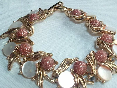 Vintage Mother Of Pearl & Copper Gold Flaked Bracelet • $18