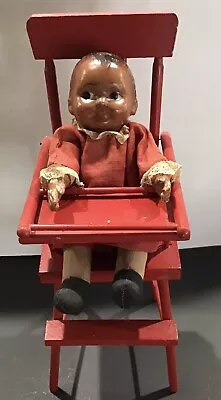 Antique Composition Black African American Googly Eyes Doll With High Chair  • $199.99