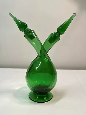 Mid Century Modern Empoli Green Oil & Vinegar Blown Glass Decanter. Italy Murano • $75