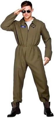 Men's Top Gun Pilot Fancy Dress Costume Halloween Film Party 80's Uniform • £14.95