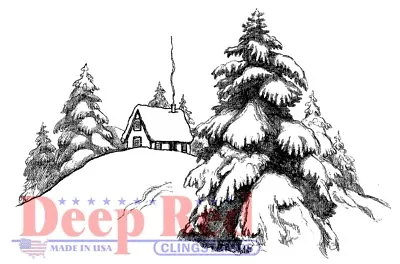 Deep Red Stamps Mountain Cabin Rubber Cling Stamp • $6.49