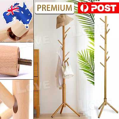 $28.95 • Buy Wooden Coat Stand Storage Rack Clothes Hanger Hat Tree Jacket Bag Umbrella Hook