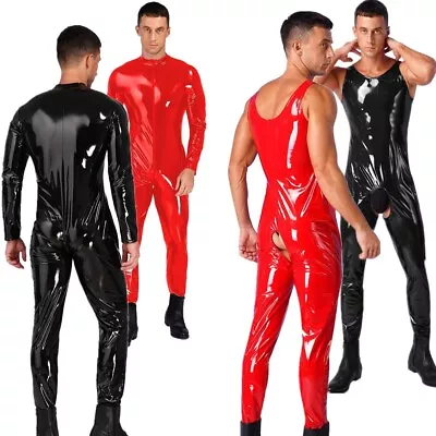 Mens One-piece Patent Leather Bodysuit Latex Bodycon Jumpsuit Catsuit Clubwear  • £31.07