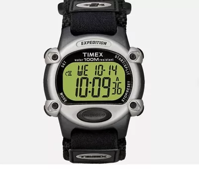 Timex T48061 Expedition Mens Chrono Alarm Timer Silver/black Hook&Loop Strap • $32