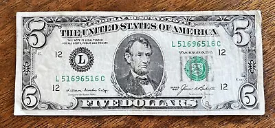 1985 $5 Five Dollar Bill US Federal Reserve Note L51696516C San Francisco • $10.95