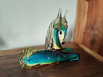 VINTAGE MURANO VENETIAN ART GLASS GREEN AMBER SOMMERSO Pony Horse Rare • £35