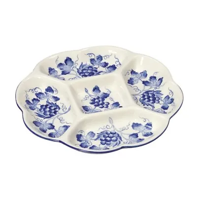 Andrea By Sadek Blue In Bloom 9.5  Segmented Divided Dish With Grapes CW862 NIB • $36.99